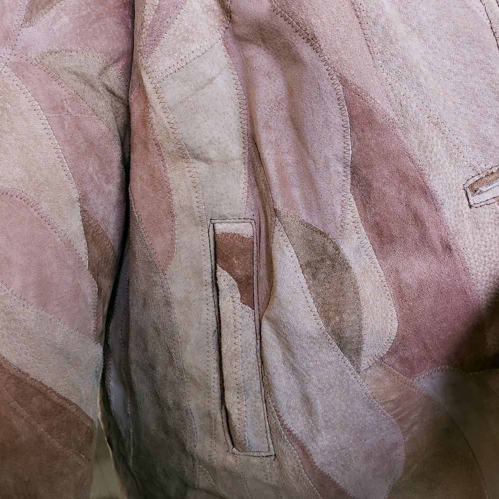Leather Patchwork‎ Shearling Lined Oversized Button Front Hooded Coat - Picture 7 of 14